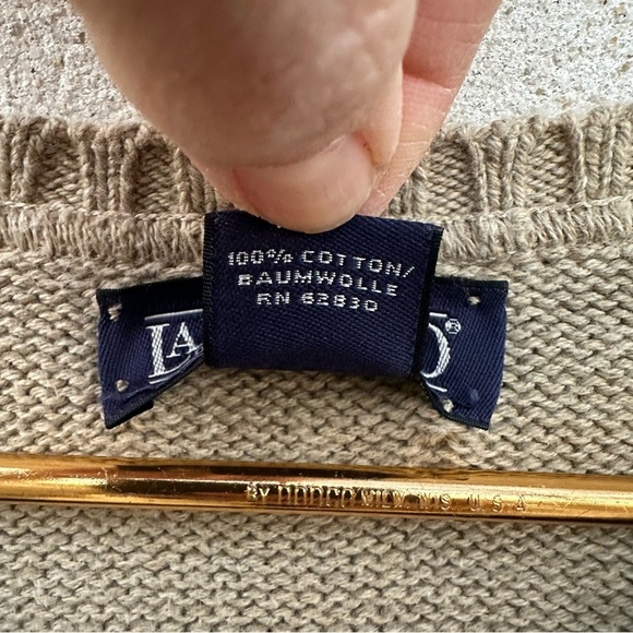 Lands End Beige Tan Cotton Knit V-Neck Sweater Vest - Picture 9 of 9